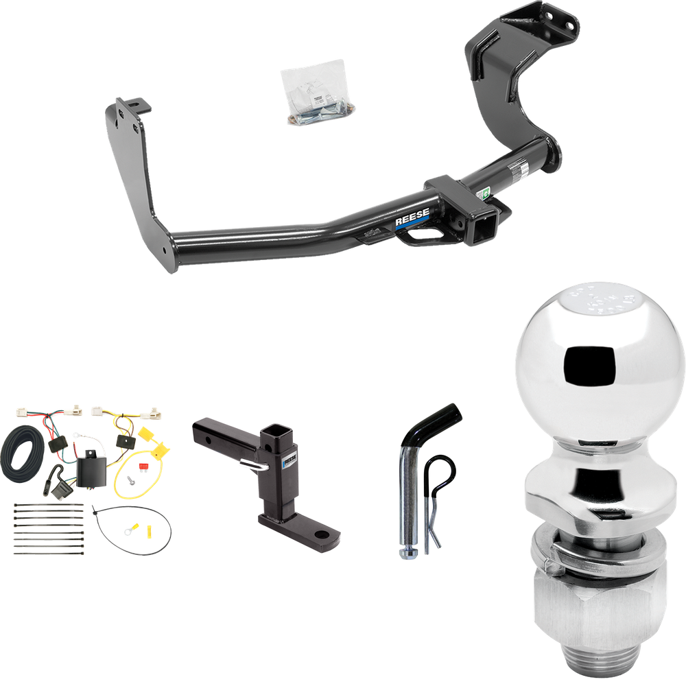 Fits 2014-2015 Mitsubishi Outlander Trailer Hitch Tow PKG w/ 4-Flat Wiring Harness + Adjustable Drop Rise Ball Mount + Pin/Clip + 2" Ball (Excludes: Outlander Sport or PHEV Models) By Reese Towpower