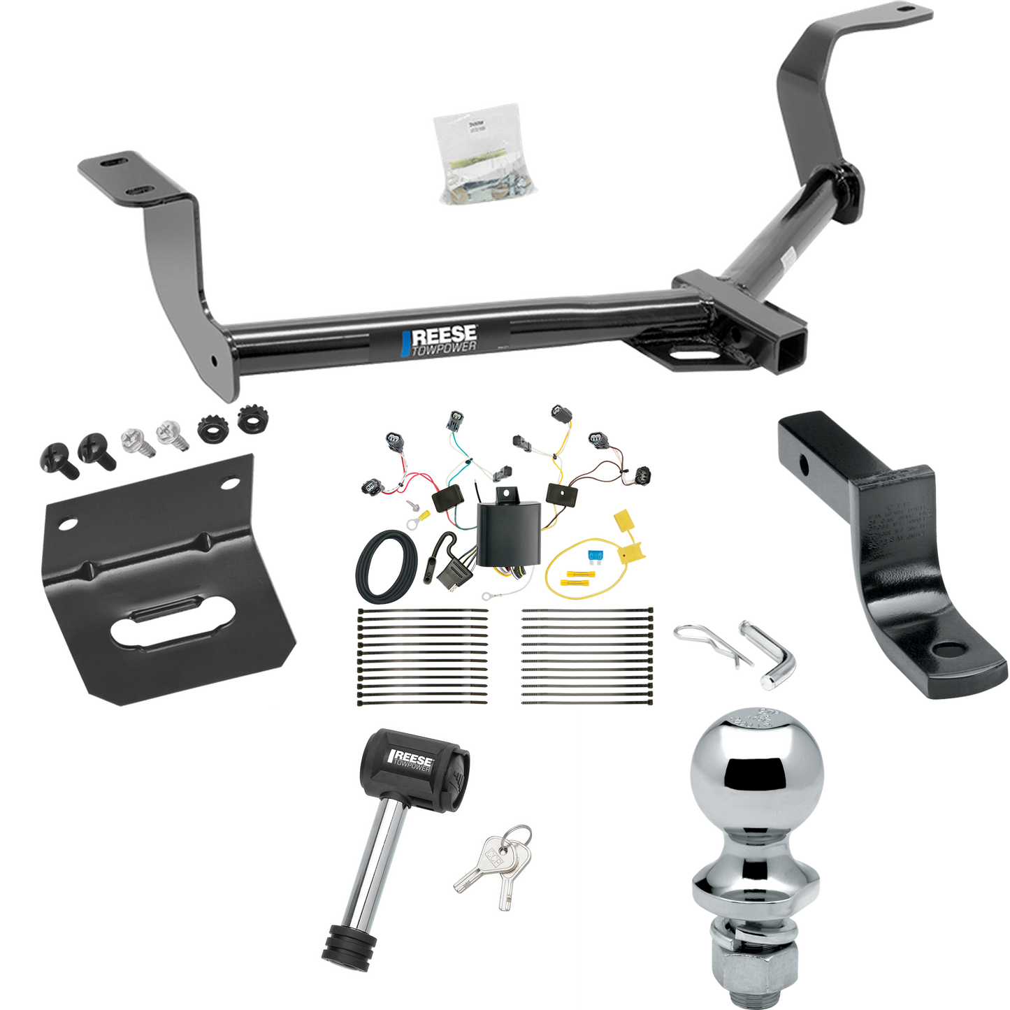 Fits 2015-2020 Honda Fit Trailer Hitch Tow PKG w/ 4-Flat Wiring Harness + Draw-Bar + 1-7/8" Ball + Wiring Bracket + Hitch Lock By Reese Towpower