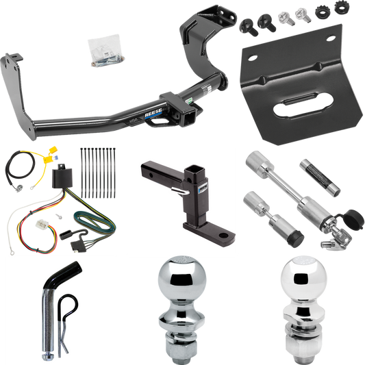 Fits 2016-2021 Mitsubishi Outlander Trailer Hitch Tow PKG w/ 4-Flat Wiring Harness + Adjustable Drop Rise Ball Mount + Pin/Clip + 2" Ball + 1-7/8" Ball + Dual Hitch & Coupler Locks (Excludes: Outlander Sport or PHEV Models) By Reese Towpower