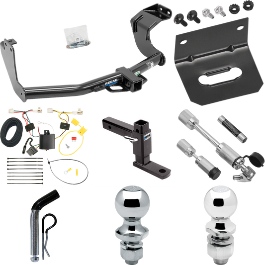 Fits 2014-2015 Mitsubishi Outlander Trailer Hitch Tow PKG w/ 4-Flat Wiring Harness + Adjustable Drop Rise Ball Mount + Pin/Clip + 2" Ball + 1-7/8" Ball + Dual Hitch & Coupler Locks (Excludes: Outlander Sport or PHEV Models) By Reese Towpower