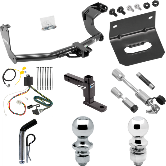 Fits 2016-2021 Mitsubishi Outlander Trailer Hitch Tow PKG w/ 4-Flat Wiring Harness + Adjustable Drop Rise Ball Mount + Pin/Clip + 2" Ball + 1-7/8" Ball + Dual Hitch & Coupler Locks (Excludes: Outlander Sport or PHEV Models) By Draw-Tite