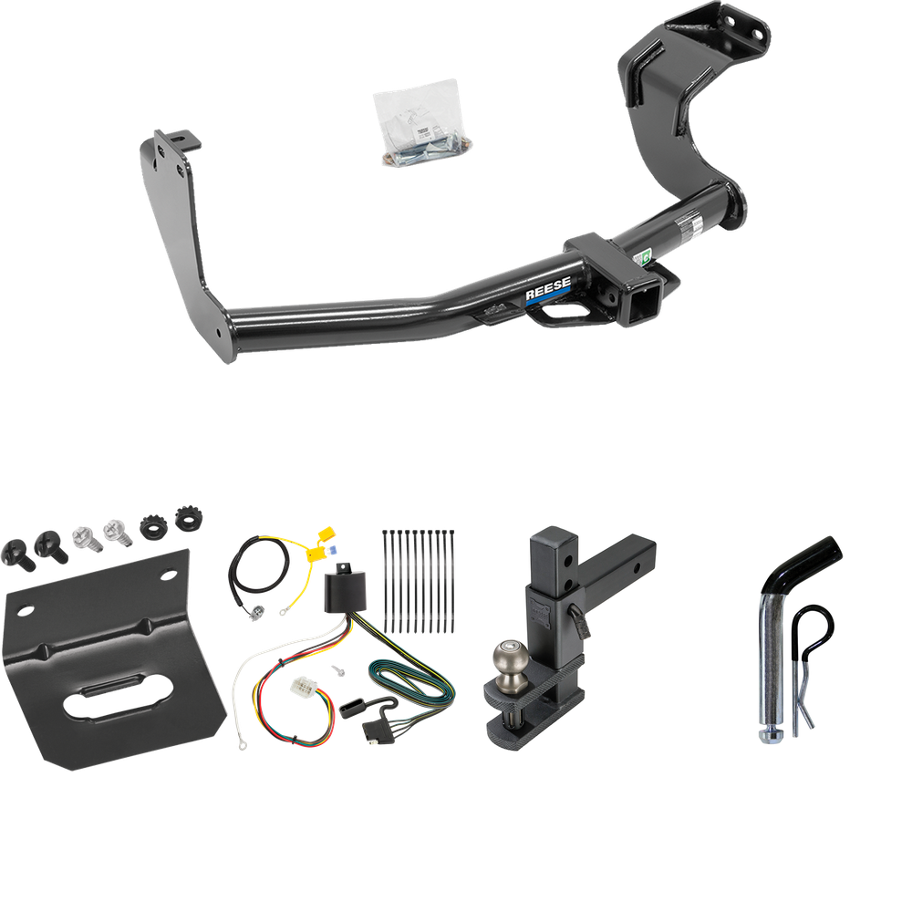 Fits 2016-2021 Mitsubishi Outlander Trailer Hitch Tow PKG w/ 4-Flat Wiring Harness + Adjustable Drop Rise Clevis Hitch Ball Mount w/ 2" Ball + Pin/Clip + Wiring Bracket (Excludes: Outlander Sport or PHEV Models) By Reese Towpower