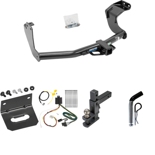 Fits 2016-2021 Mitsubishi Outlander Trailer Hitch Tow PKG w/ 4-Flat Wiring Harness + Adjustable Drop Rise Clevis Hitch Ball Mount w/ 2" Ball + Pin/Clip + Wiring Bracket (Excludes: Outlander Sport or PHEV Models) By Reese Towpower