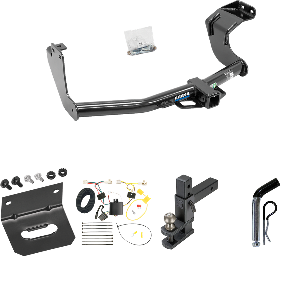 Fits 2014-2015 Mitsubishi Outlander Trailer Hitch Tow PKG w/ 4-Flat Wiring Harness + Adjustable Drop Rise Clevis Hitch Ball Mount w/ 2" Ball + Pin/Clip + Wiring Bracket (Excludes: Outlander Sport or PHEV Models) By Reese Towpower