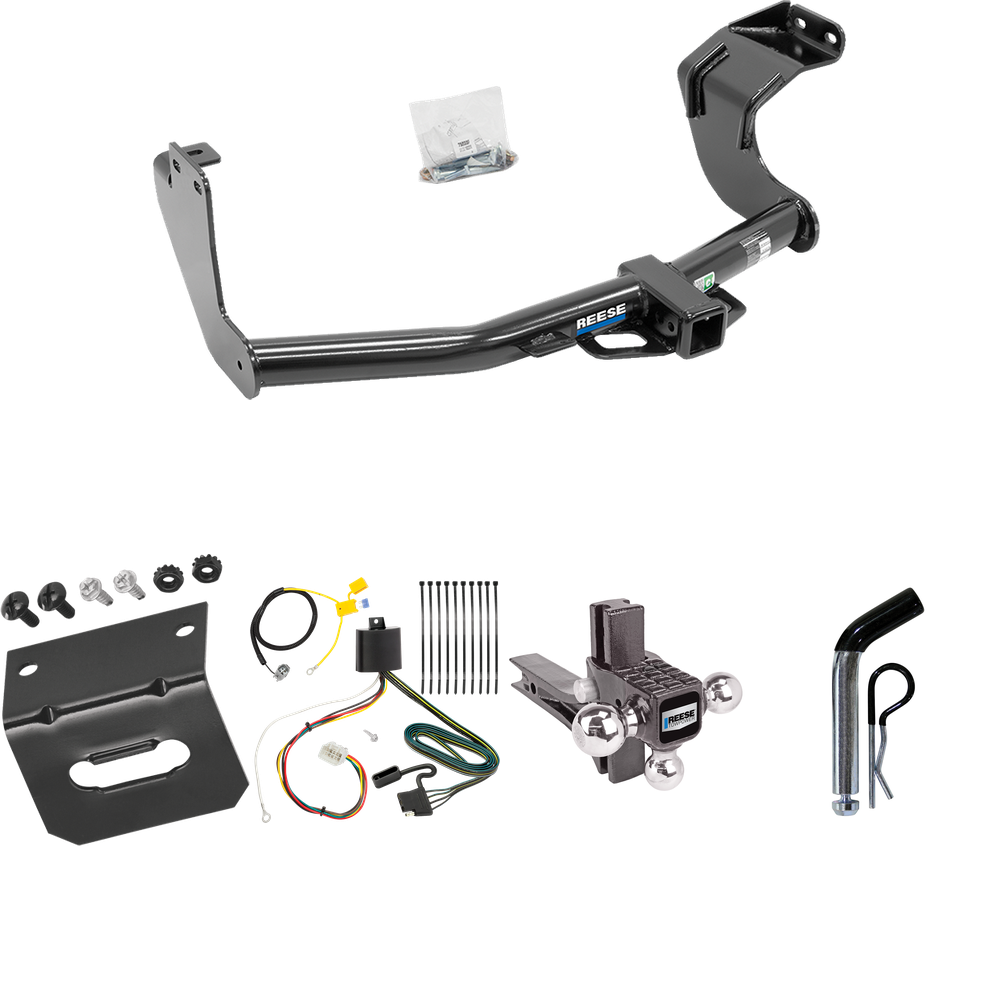 Fits 2016-2021 Mitsubishi Outlander Trailer Hitch Tow PKG w/ 4-Flat Wiring Harness + Adjustable Drop Rise Triple Ball Ball Mount 1-7/8" & 2" & 2-5/16" Trailer Balls + Pin/Clip + Wiring Bracket (Excludes: Outlander Sport or PHEV Models) By Reese Towpo