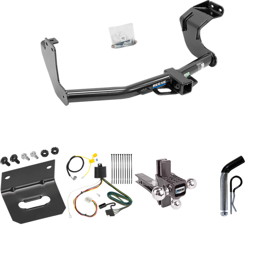 Fits 2016-2021 Mitsubishi Outlander Trailer Hitch Tow PKG w/ 4-Flat Wiring Harness + Adjustable Drop Rise Triple Ball Ball Mount 1-7/8" & 2" & 2-5/16" Trailer Balls + Pin/Clip + Wiring Bracket (Excludes: Outlander Sport or PHEV Models) By Reese Towpo