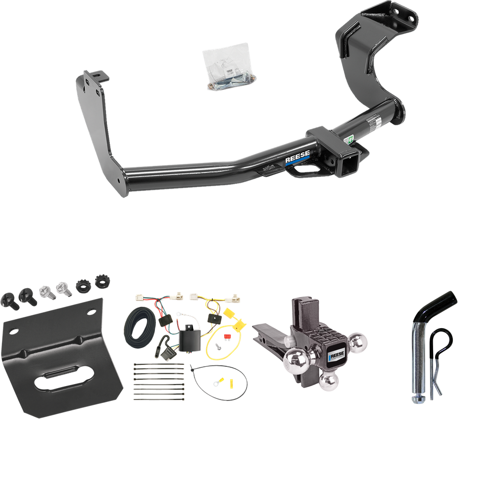 Fits 2014-2015 Mitsubishi Outlander Trailer Hitch Tow PKG w/ 4-Flat Wiring Harness + Adjustable Drop Rise Triple Ball Ball Mount 1-7/8" & 2" & 2-5/16" Trailer Balls + Pin/Clip + Wiring Bracket (Excludes: Outlander Sport or PHEV Models) By Reese Towpo