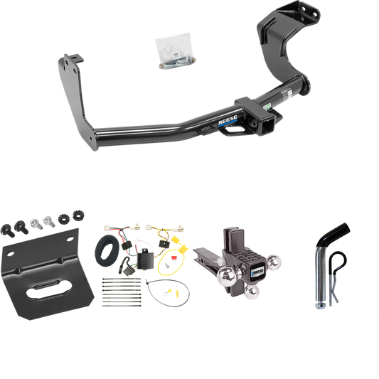 Fits 2014-2015 Mitsubishi Outlander Trailer Hitch Tow PKG w/ 4-Flat Wiring Harness + Adjustable Drop Rise Triple Ball Ball Mount 1-7/8" & 2" & 2-5/16" Trailer Balls + Pin/Clip + Wiring Bracket (Excludes: Outlander Sport or PHEV Models) By Reese Towpo