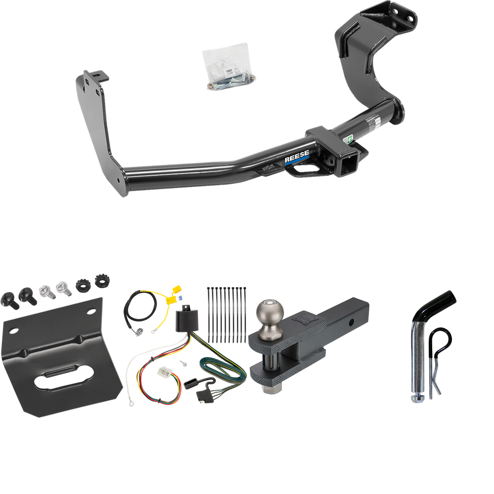 Fits 2016-2021 Mitsubishi Outlander Trailer Hitch Tow PKG w/ 4-Flat Wiring Harness + Clevis Hitch Ball Mount w/ 2" Ball + Pin/Clip + Wiring Bracket (Excludes: Outlander Sport or PHEV Models) By Reese Towpower