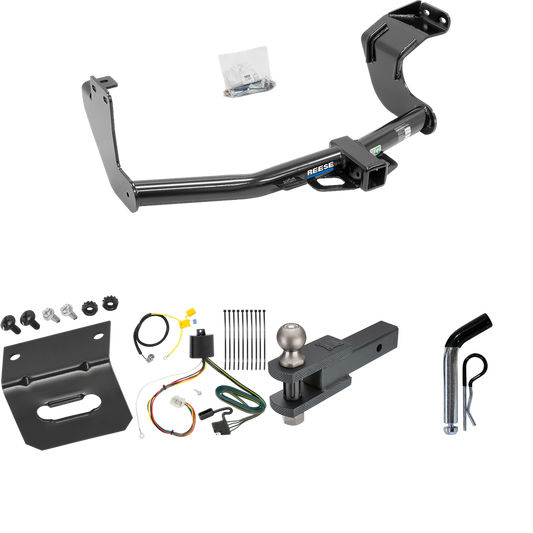 Fits 2016-2021 Mitsubishi Outlander Trailer Hitch Tow PKG w/ 4-Flat Wiring Harness + Clevis Hitch Ball Mount w/ 2" Ball + Pin/Clip + Wiring Bracket (Excludes: Outlander Sport or PHEV Models) By Reese Towpower