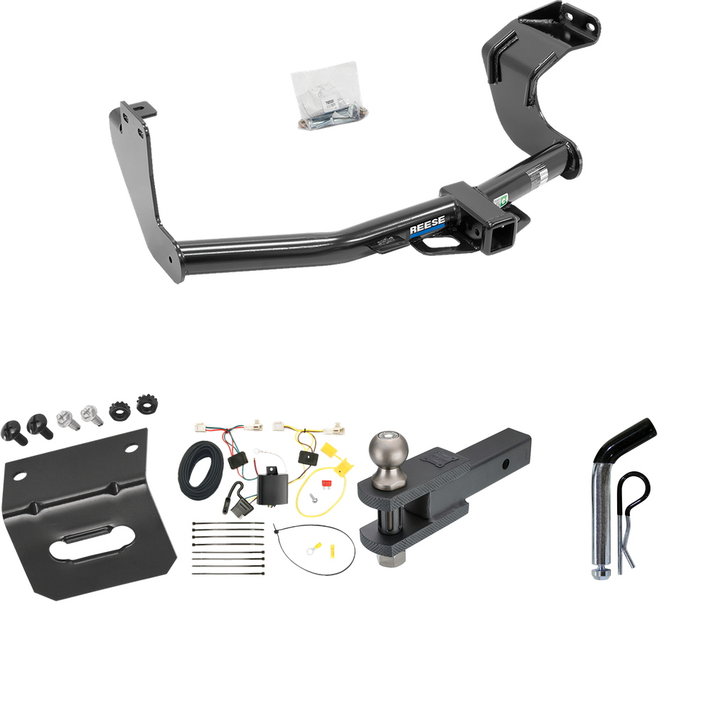 Fits 2014-2015 Mitsubishi Outlander Trailer Hitch Tow PKG w/ 4-Flat Wiring Harness + Clevis Hitch Ball Mount w/ 2" Ball + Pin/Clip + Wiring Bracket (Excludes: Outlander Sport or PHEV Models) By Reese Towpower