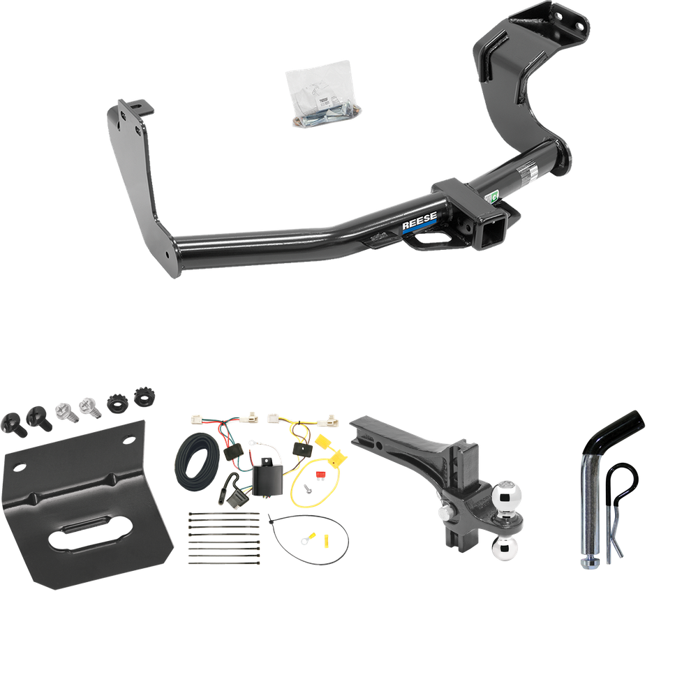 Fits 2014-2015 Mitsubishi Outlander Trailer Hitch Tow PKG w/ 4-Flat Wiring Harness + Dual Adjustable Drop Rise Ball Ball Mount 2" & 2-5/16" Trailer Balls + Pin/Clip + Wiring Bracket (Excludes: Outlander Sport or PHEV Models) By Reese Towpower