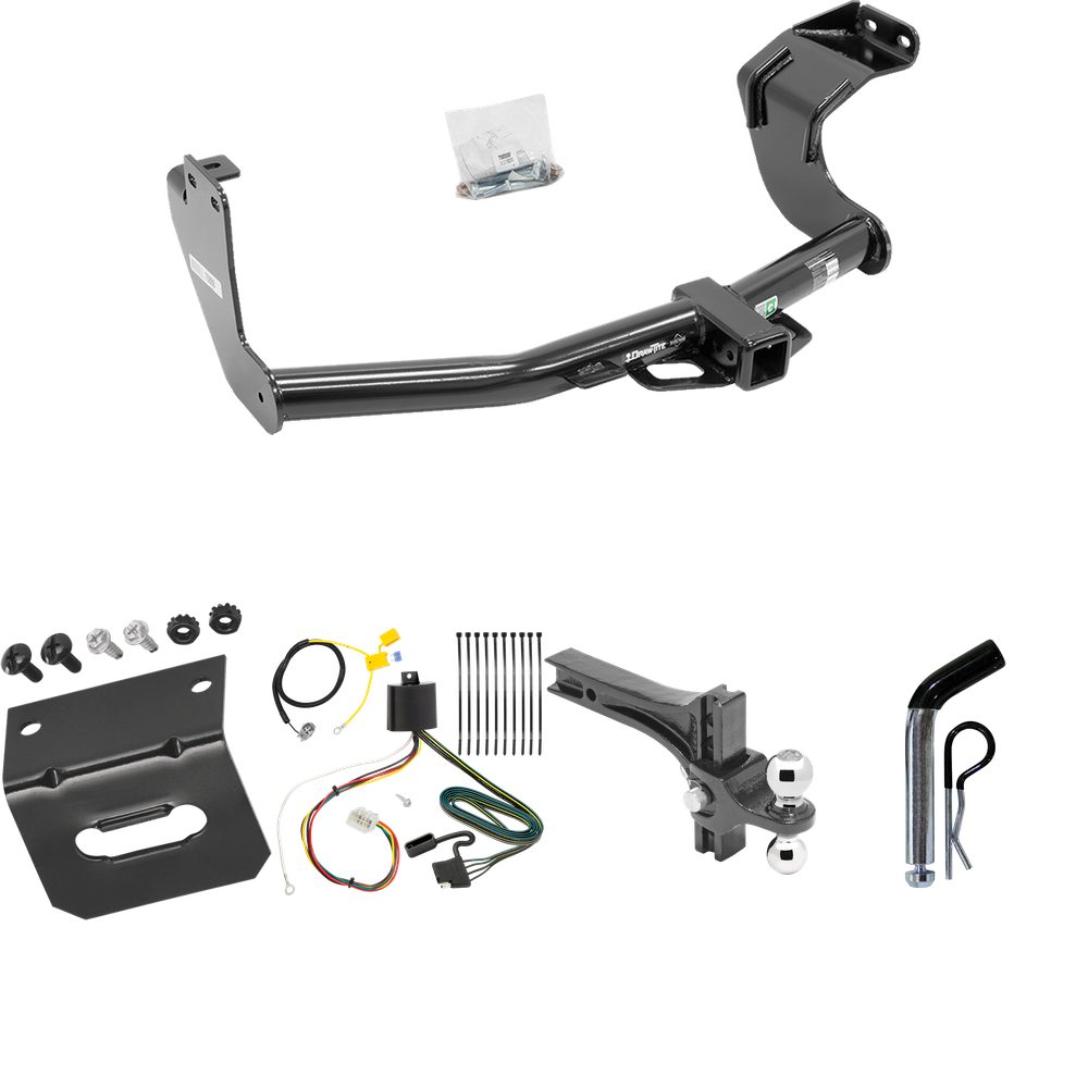 Fits 2016-2021 Mitsubishi Outlander Trailer Hitch Tow PKG w/ 4-Flat Wiring Harness + Dual Adjustable Drop Rise Ball Ball Mount 2" & 2-5/16" Trailer Balls + Pin/Clip + Wiring Bracket (Excludes: Outlander Sport or PHEV Models) By Draw-Tite