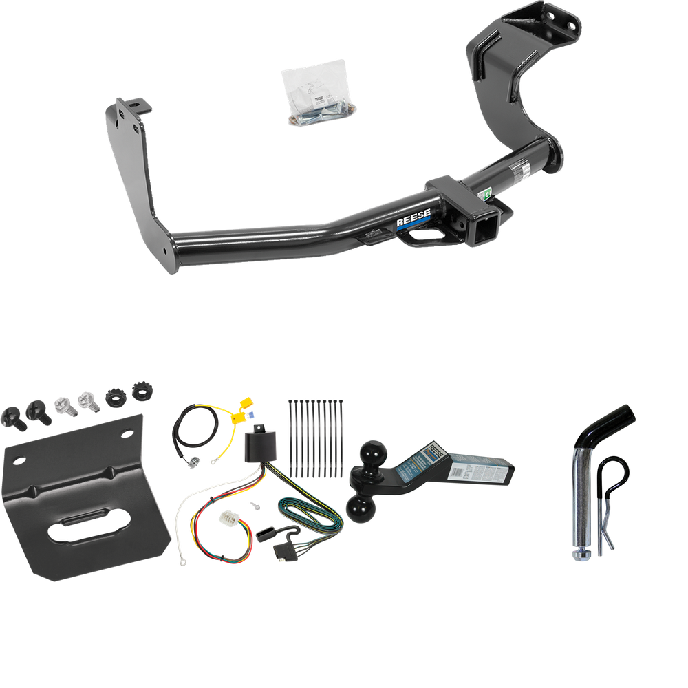 Fits 2016-2021 Mitsubishi Outlander Trailer Hitch Tow PKG w/ 4-Flat Wiring Harness + Dual Ball Ball Mount 2" & 2-5/16" Trailer Balls + Pin/Clip +  Wiring Bracket (Excludes: Outlander Sport or PHEV Models) By Reese Towpower