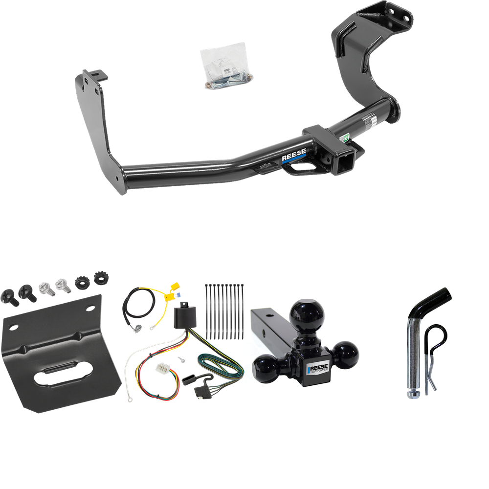 Fits 2016-2021 Mitsubishi Outlander Trailer Hitch Tow PKG w/ 4-Flat Wiring Harness + Triple Ball Ball Mount 1-7/8" & 2" & 2-5/16" Trailer Balls + Pin/Clip + Wiring Bracket (Excludes: Outlander Sport or PHEV Models) By Reese Towpower