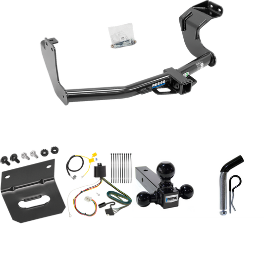 Fits 2016-2021 Mitsubishi Outlander Trailer Hitch Tow PKG w/ 4-Flat Wiring Harness + Triple Ball Ball Mount 1-7/8" & 2" & 2-5/16" Trailer Balls + Pin/Clip + Wiring Bracket (Excludes: Outlander Sport or PHEV Models) By Reese Towpower