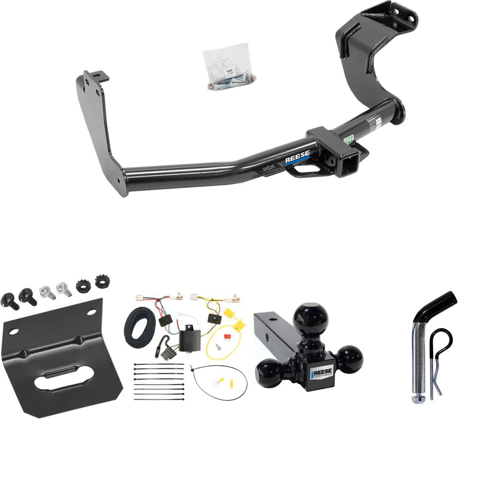 Fits 2014-2015 Mitsubishi Outlander Trailer Hitch Tow PKG w/ 4-Flat Wiring Harness + Triple Ball Ball Mount 1-7/8" & 2" & 2-5/16" Trailer Balls + Pin/Clip + Wiring Bracket (Excludes: Outlander Sport or PHEV Models) By Reese Towpower