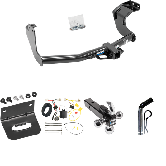 Fits 2014-2015 Mitsubishi Outlander Trailer Hitch Tow PKG w/ 4-Flat Wiring Harness + Triple Ball Ball Mount 1-7/8" & 2" & 2-5/16" Trailer Balls w/ Tow Hook + Pin/Clip + Wiring Bracket (Excludes: Outlander Sport or PHEV Models) By Reese Towpower