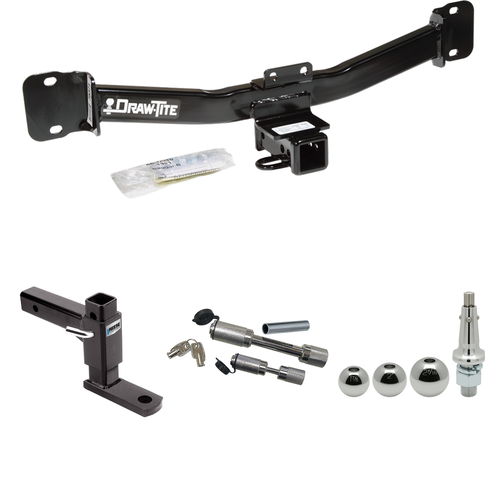 Fits 2004-2010 BMW X3 Trailer Hitch Tow PKG w/ Adjustable Drop Rise Ball Mount + Dual Hitch & Copler Locks + Inerchangeable 1-7/8" & 2" & 2-5/16" Balls By Draw-Tite