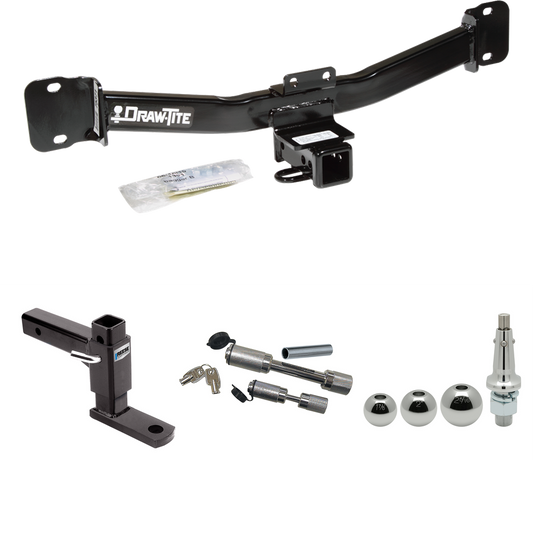 Fits 2004-2010 BMW X3 Trailer Hitch Tow PKG w/ Adjustable Drop Rise Ball Mount + Dual Hitch & Copler Locks + Inerchangeable 1-7/8" & 2" & 2-5/16" Balls By Draw-Tite