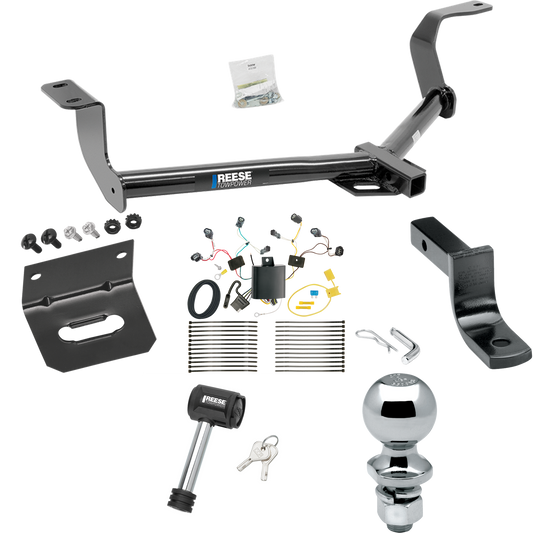 Se adapta al paquete de remolque Honda Fit 2015-2020 con arnés de cableado de 4 planos + barra de tracción + bola de 2" + soporte de cableado + bloqueo de enganche de Reese Towpower