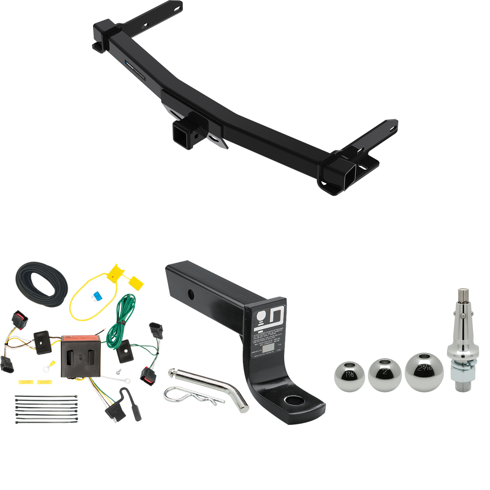 Fits 2011-2013 Dodge Durango Trailer Hitch Tow PKG w/ 4-Flat Wiring + Ball Mount w/ 4" Drop + Interchangeable Ball 1-7/8" & 2" & 2-5/16" By Reese Towpower