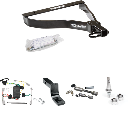 Se adapta al paquete de remolque Honda Fit 2007-2008 con arnés de cableado de 4 planos + barra de tracción + bolas intercambiables de 1-7/8" y 2" + enganche doble y cerraduras de acoplador de Draw-Tite