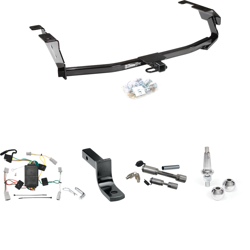 Fits 2009-2013 Honda Fit Trailer Hitch Tow PKG w/ 4-Flat Wiring Harness + Draw-Bar + Interchangeable 1-7/8" & 2" Balls + Dual Hitch & Coupler Locks By Draw-Tite