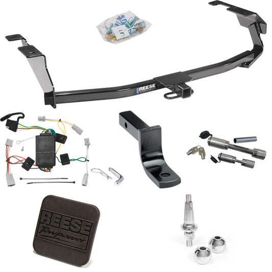 Fits 2009-2013 Honda Fit Trailer Hitch Tow PKG w/ 4-Flat Wiring Harness + Draw-Bar + Interchangeable 1-7/8" & 2" Balls + Hitch Cover + Dual Hitch & Coupler Locks By Reese Towpower