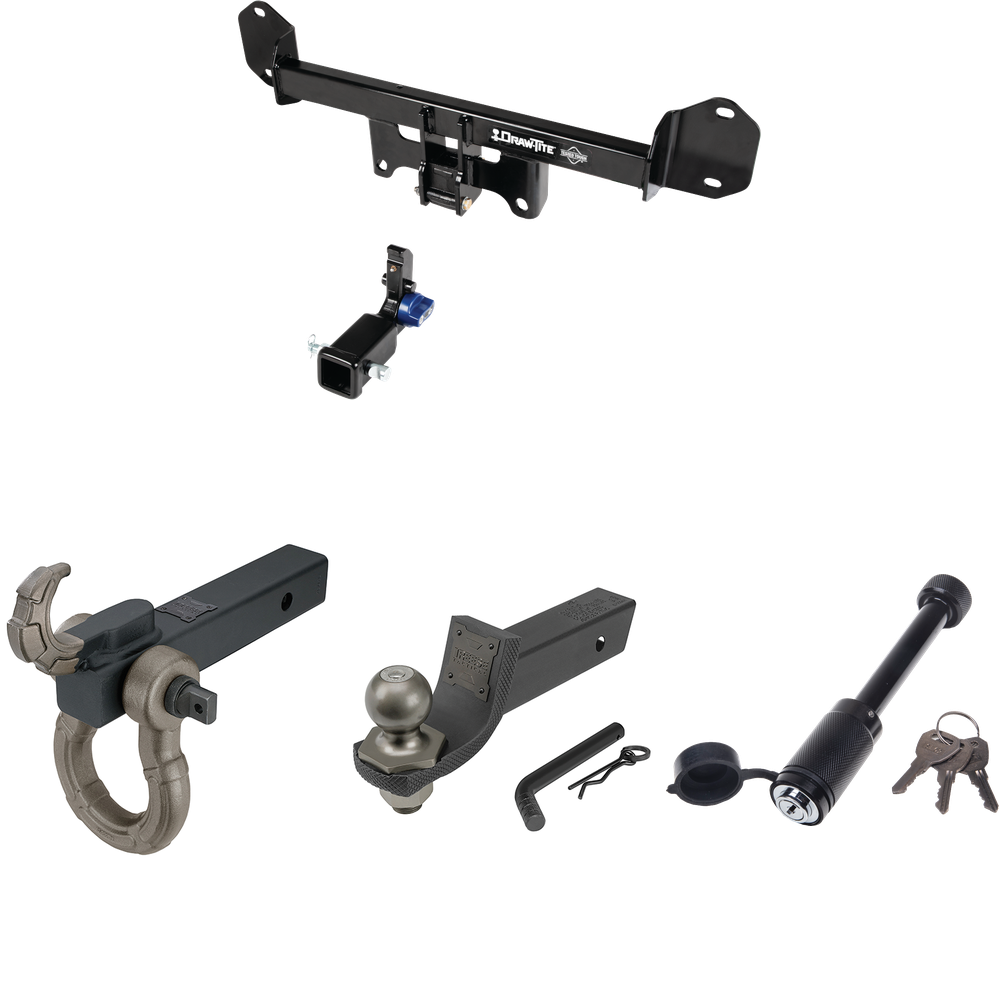 Fits 2011-2017 BMW X3 Trailer Hitch Tow PKG + Interlock Tactical Starter Kit w/ 2" Drop & 2" Ball + Tactical Hook & Shackle Mount + Tactical Dogbone Lock By Draw-Tite