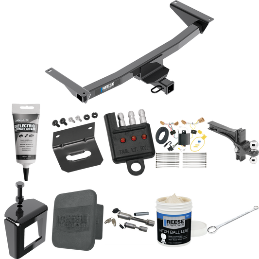 Fits 2018-2023 Volkswagen Atlas Trailer Hitch Tow PKG w/ 4-Flat Wiring + Dual Adjustable Drop Rise Ball Ball Mount 2" & 2-5/16" Trailer Balls + Wiring Bracket + Hitch Cover + Dual Hitch & Coupler Locks + Wiring Tester + Ball Lube + Electric Grease +