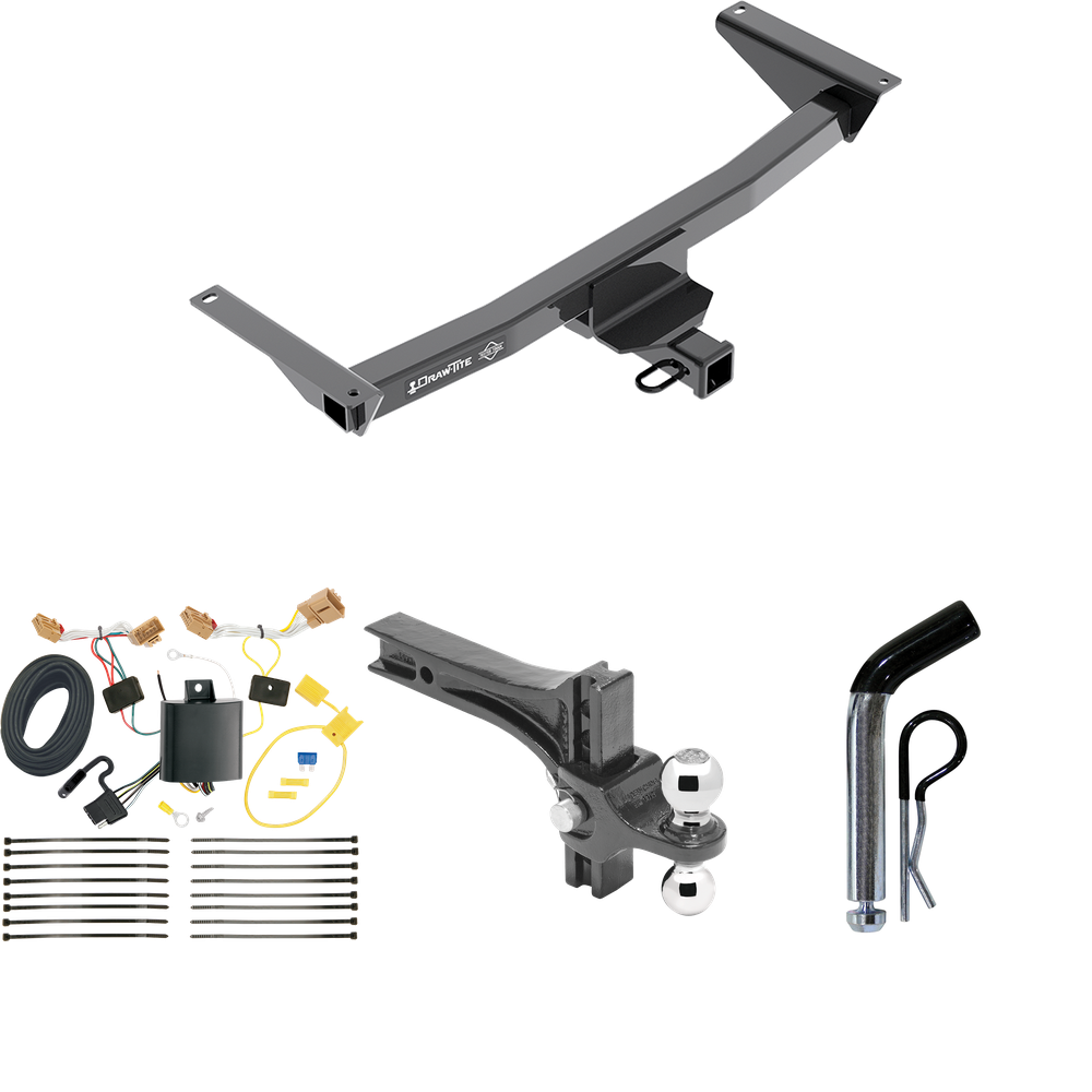 Fits 2018-2023 Volkswagen Atlas Trailer Hitch Tow PKG w/ 4-Flat Wiring + Dual Adjustable Drop Rise Ball Ball Mount 2" & 2-5/16" Trailer Balls + Pin/Clip (Excludes: Cross Sport Models) By Draw-Tite