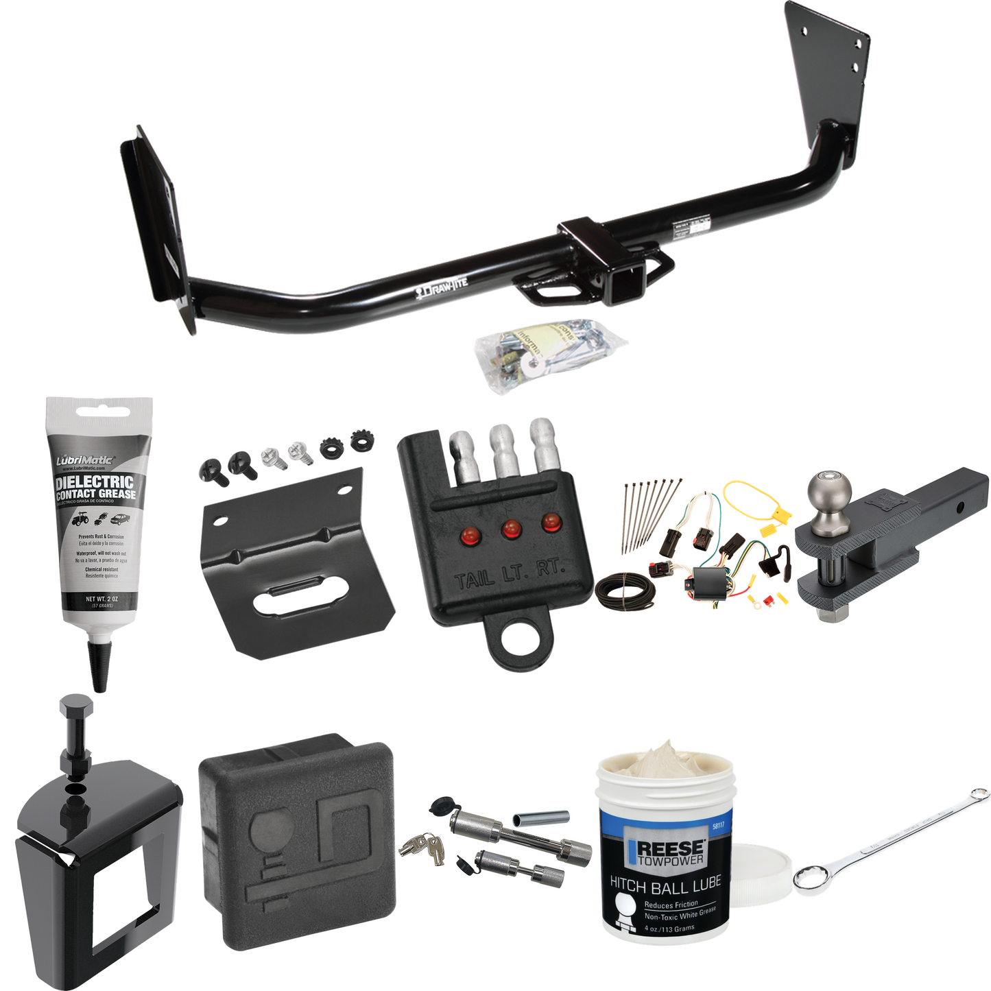 Fits 2004-2006 Dodge Durango Trailer Hitch Tow PKG w/ 4-Flat Wiring + Clevis Hitch Ball Mount w/ 2" Ball + Wiring Bracket + Hitch Cover + Dual Hitch & Coupler Locks + Wiring Tester + Ball Lube + Electric Grease + Ball Wrench + Anti Rattle Device By D