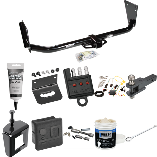 Fits 2004-2006 Dodge Durango Trailer Hitch Tow PKG w/ 4-Flat Wiring + Clevis Hitch Ball Mount w/ 2" Ball + Wiring Bracket + Hitch Cover + Dual Hitch & Coupler Locks + Wiring Tester + Ball Lube + Electric Grease + Ball Wrench + Anti Rattle Device By D