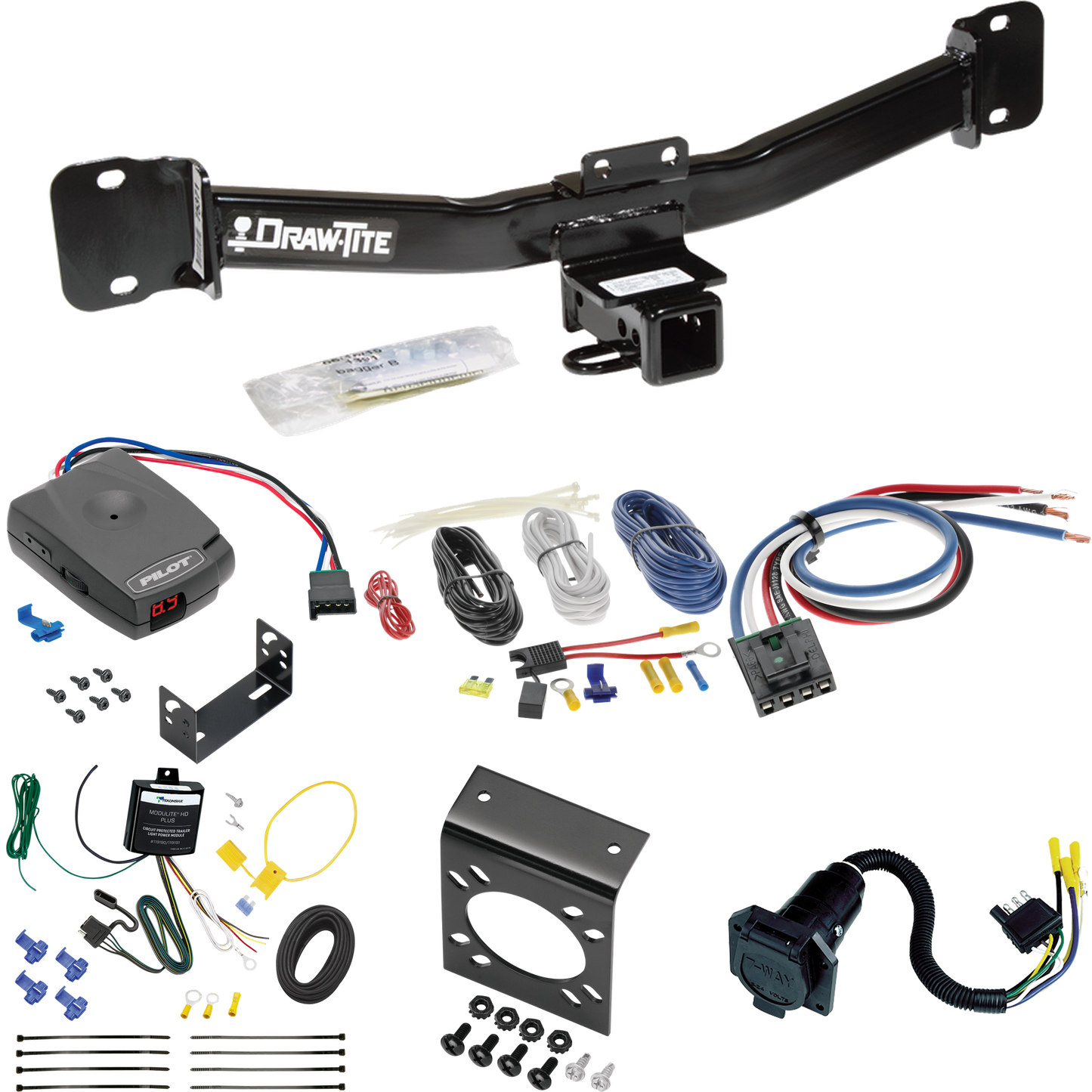 Fits 2004-2010 BMW X3 Trailer Hitch Tow PKG w/ Pro Series Pilot Brake Control + Generic BC Wiring Adapter + 7-Way RV Wiring By Draw-Tite