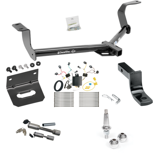 Fits 2015-2020 Honda Fit Trailer Hitch Tow PKG w/ 4-Flat Wiring Harness + Draw-Bar + Interchangeable 1-7/8" & 2" Balls + Wiring Bracket + Dual Hitch & Coupler Locks By Draw-Tite