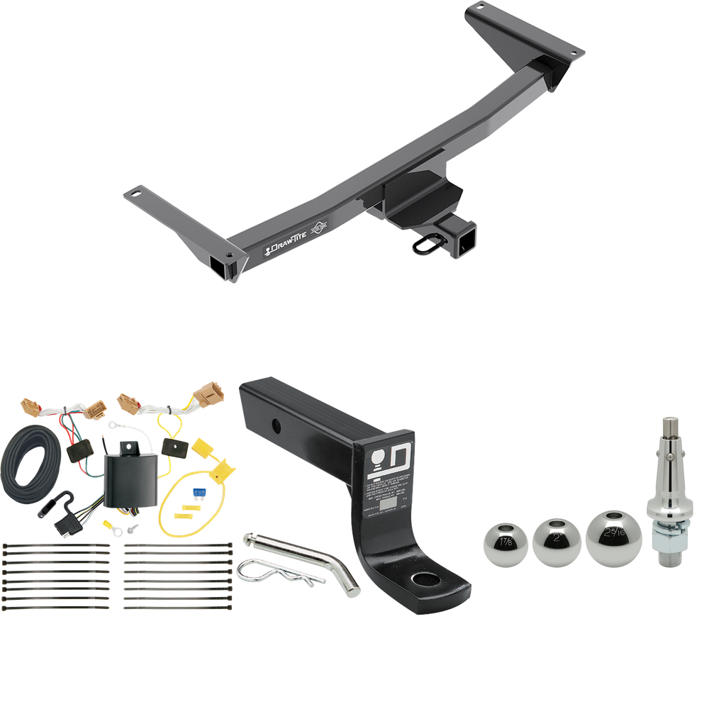 Fits 2018-2023 Volkswagen Atlas Trailer Hitch Tow PKG w/ 4-Flat Wiring + Ball Mount w/ 4" Drop + Interchangeable Ball 1-7/8" & 2" & 2-5/16" (Excludes: Cross Sport Models) By Draw-Tite