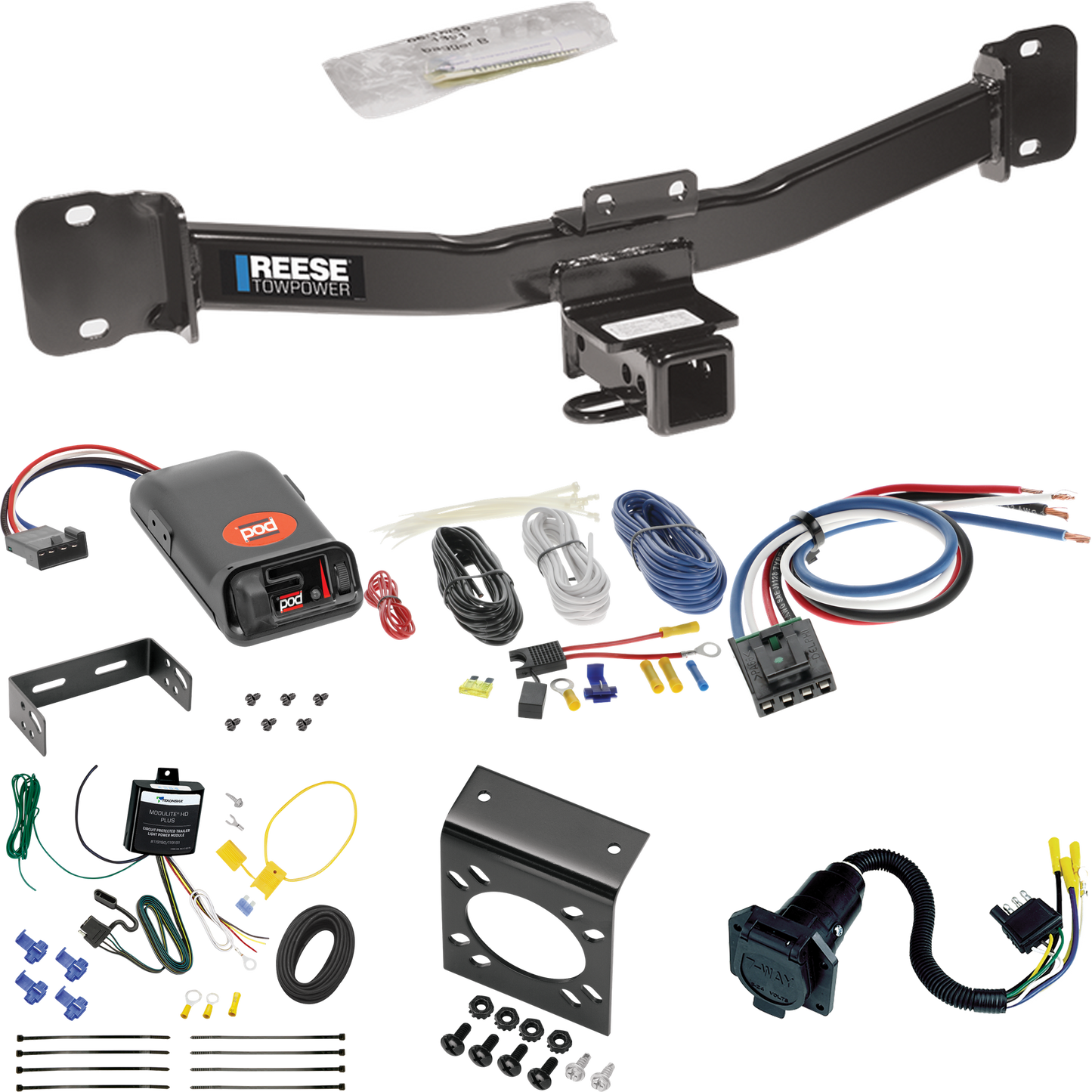 Fits 2004-2010 BMW X3 Trailer Hitch Tow PKG w/ Pro Series POD Brake Control + Generic BC Wiring Adapter + 7-Way RV Wiring By Reese Towpower