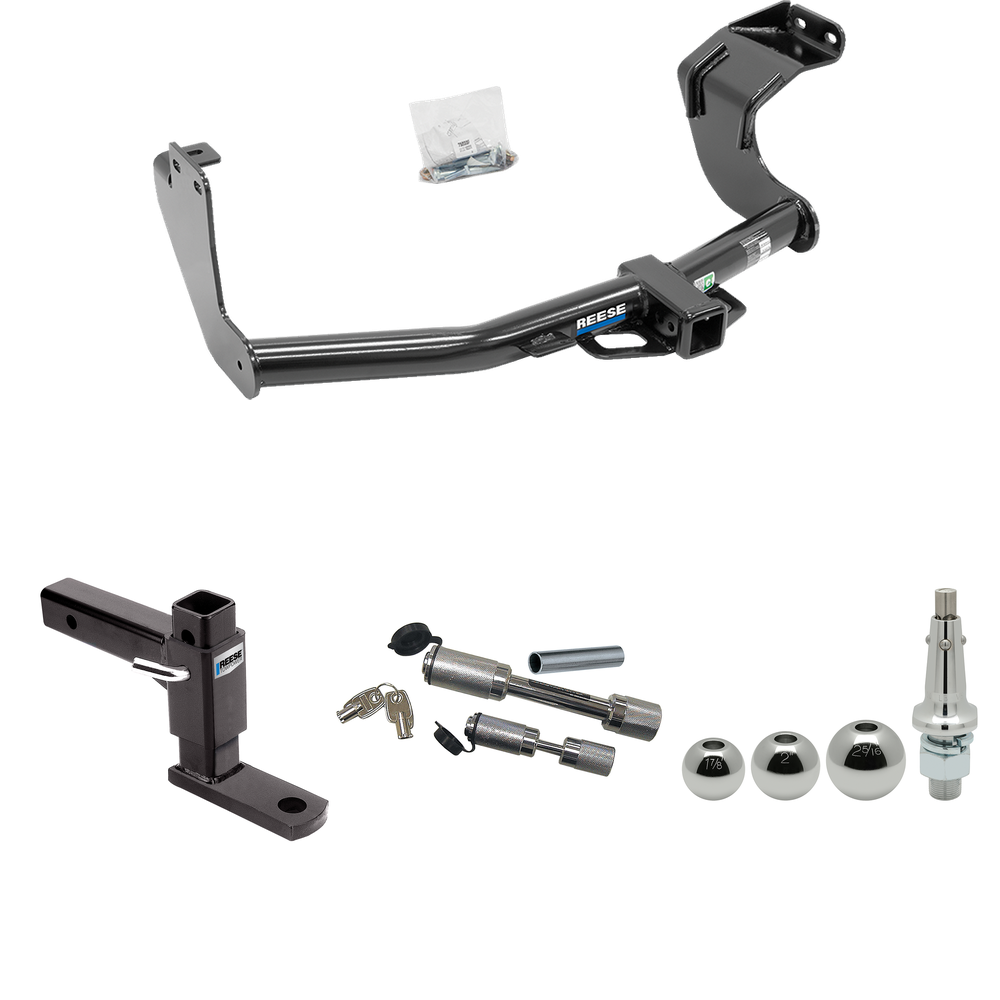 Fits 2014-2021 Mitsubishi Outlander Trailer Hitch Tow PKG w/ Adjustable Drop Rise Ball Mount + Dual Hitch & Copler Locks + Inerchangeable 1-7/8" & 2" & 2-5/16" Balls (Excludes: Outlander Sport or PHEV Models) By Reese Towpower