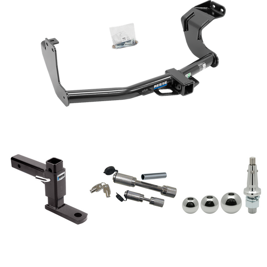 Fits 2014-2021 Mitsubishi Outlander Trailer Hitch Tow PKG w/ Adjustable Drop Rise Ball Mount + Dual Hitch & Copler Locks + Inerchangeable 1-7/8" & 2" & 2-5/16" Balls (Excludes: Outlander Sport or PHEV Models) By Reese Towpower