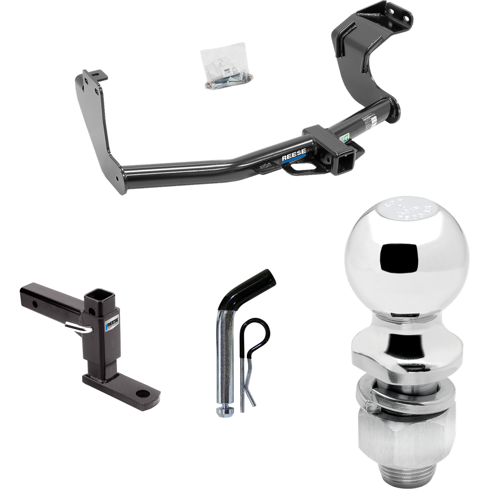 Fits 2014-2021 Mitsubishi Outlander Trailer Hitch Tow PKG w/ Adjustable Drop Rise Ball Mount + Pin/Clip + 2" Ball (Excludes: Outlander Sport or PHEV Models) By Reese Towpower