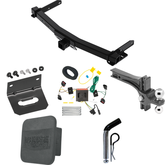 Fits 2011-2013 Dodge Durango Trailer Hitch Tow PKG w/ 4-Flat Wiring + Dual Adjustable Drop Rise Ball Ball Mount 2" & 2-5/16" Trailer Balls + Pin/Clip + Wiring Bracket + Hitch Cover By Reese Towpower