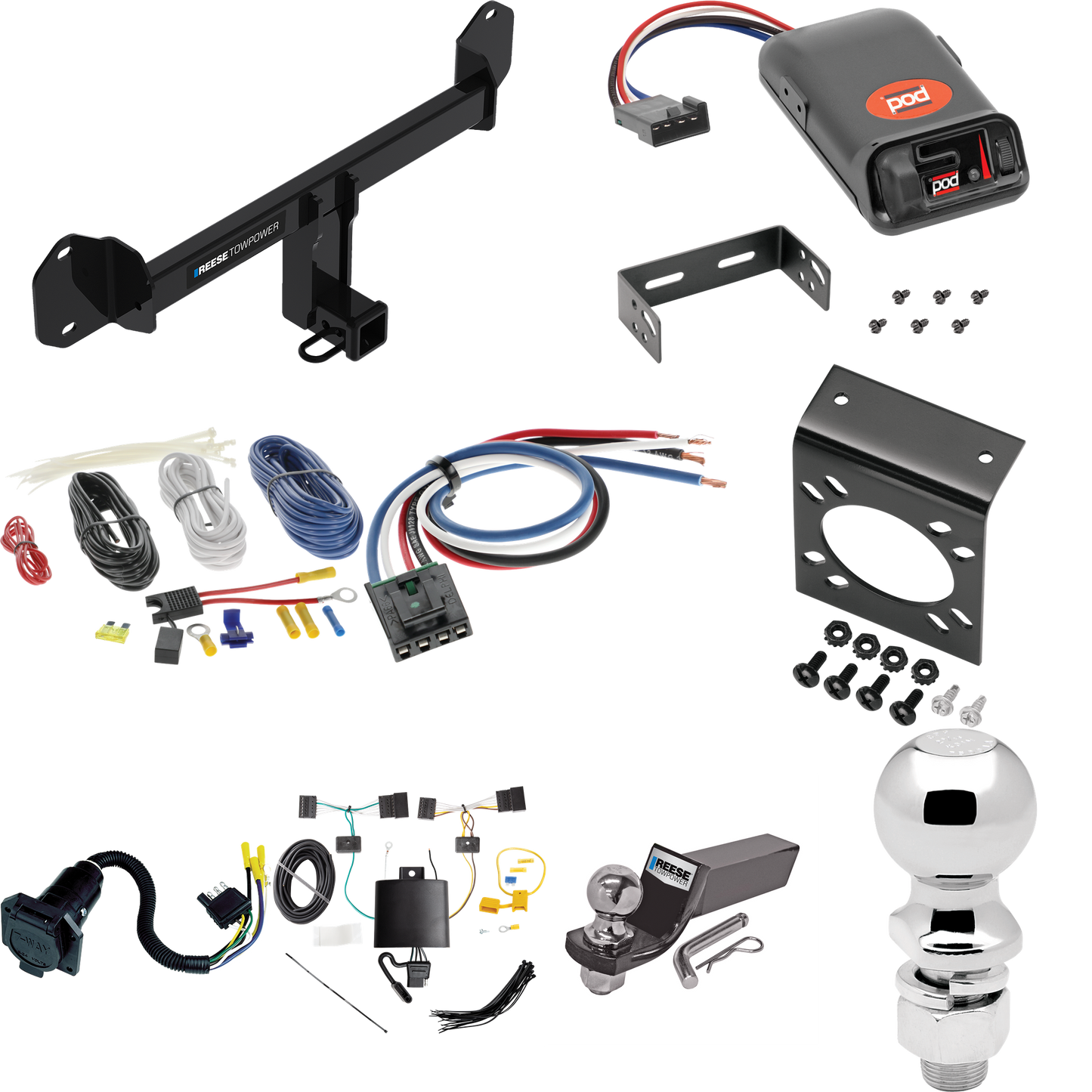 Se adapta al paquete de enganche de remolque BMW X3 2018-2021 con control de freno POD serie Pro + adaptador de cableado BC genérico + cableado RV de 7 vías + soporte de bola y caída de 2" y 2-5/16" de Reese Towpower