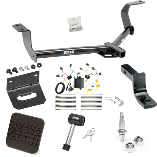 Fits 2015-2020 Honda Fit Trailer Hitch Tow PKG w/ 4-Flat Wiring Harness + Draw-Bar + Interchangeable 1-7/8" & 2" Balls + Wiring Bracket + Hitch Cover + Hitch Lock By Reese Towpower