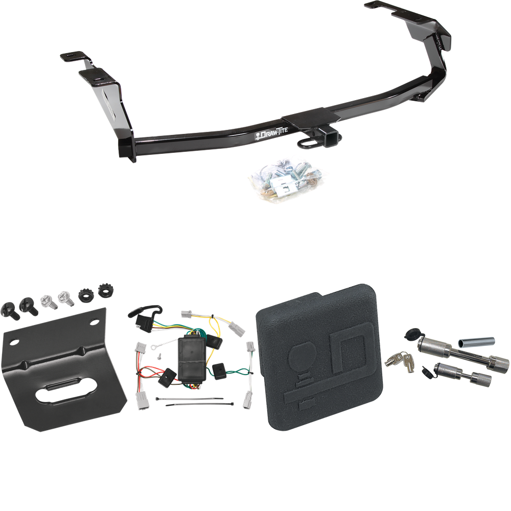 Fits 2009-2013 Honda Fit Trailer Hitch Tow PKG w/ 4-Flat Wiring Harness + Hitch Cover + Dual Hitch & Coupler Locks By Draw-Tite