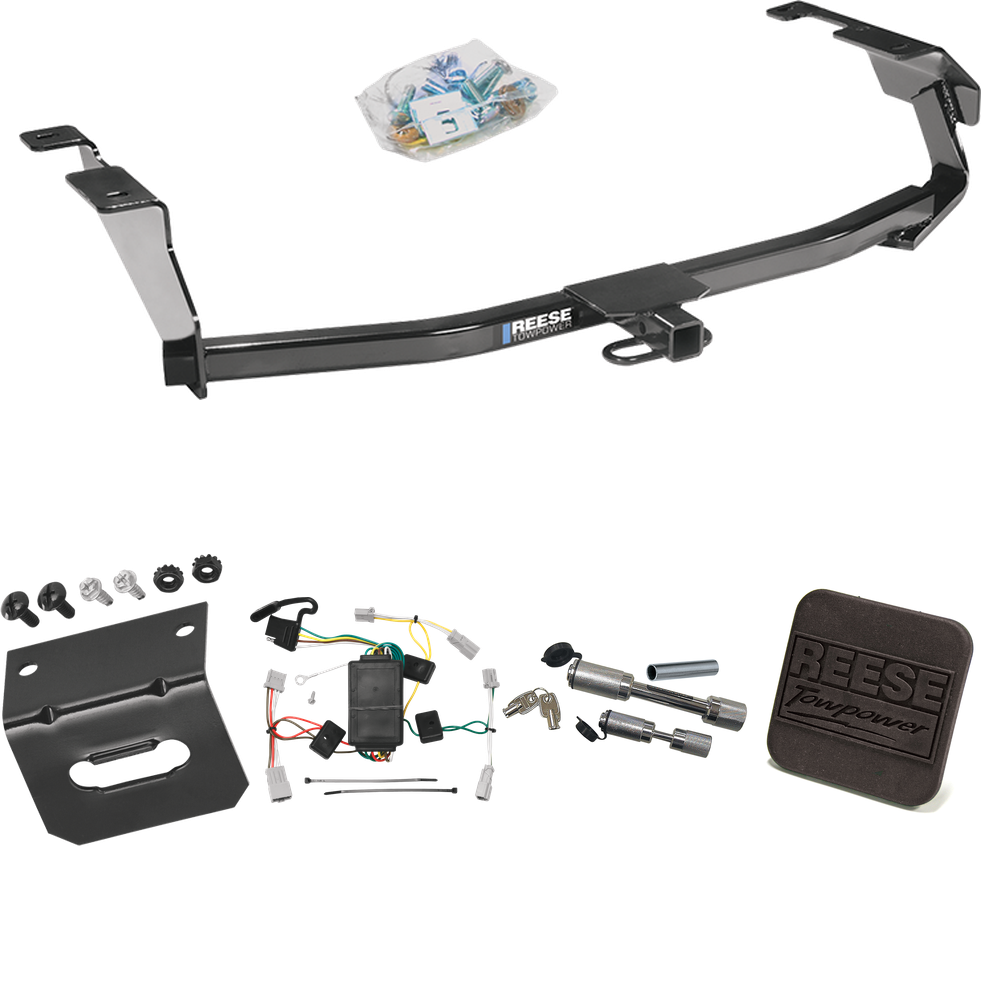 Se adapta al paquete de enganche de remolque Honda Fit 2009-2013 con arnés de cableado plano de 4 + cubierta de enganche + enganche doble y cerraduras de acoplador de Reese Towpower