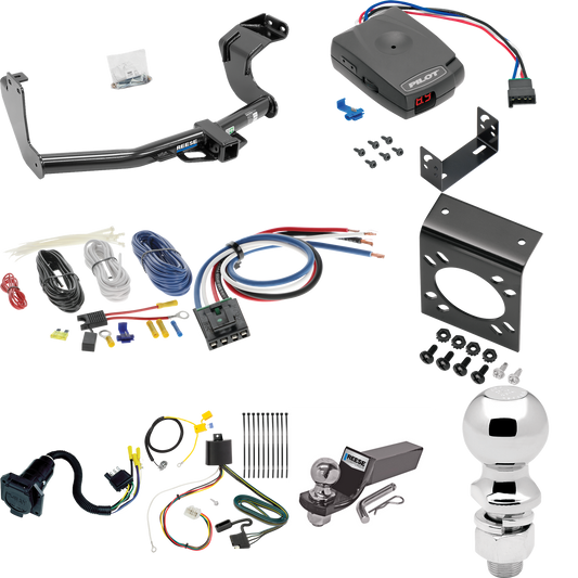 Fits 2016-2021 Mitsubishi Outlander Trailer Hitch Tow PKG w/ Pro Series Pilot Brake Control + Generic BC Wiring Adapter + 7-Way RV Wiring + 2" & 2-5/16" Ball & Drop Mount (Excludes: Outlander Sport or PHEV Models) By Reese Towpower