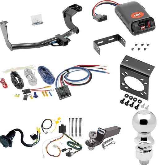 Fits 2016-2021 Mitsubishi Outlander Trailer Hitch Tow PKG w/ Pro Series POD Brake Control + Generic BC Wiring Adapter + 7-Way RV Wiring + 2" & 2-5/16" Ball & Drop Mount (Excludes: Outlander Sport or PHEV Models) By Reese Towpower