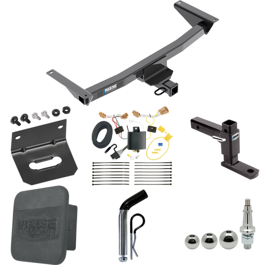 Fits 2018-2023 Volkswagen Atlas Trailer Hitch Tow PKG w/ 4-Flat Wiring + Adjustable Drop Rise Ball Mount + Pin/Clip + Inerchangeable 1-7/8" & 2" & 2-5/16" Balls + Wiring Bracket + Hitch Cover (Excludes: Cross Sport Models) By Reese Towpower