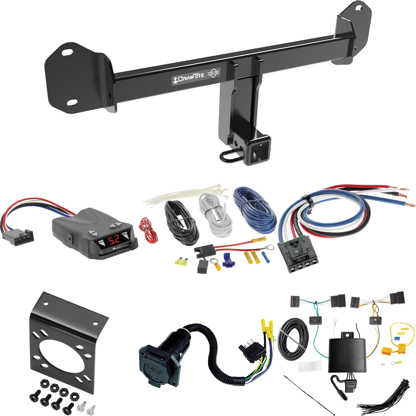 Se adapta al paquete de enganche de remolque BMW X3 2018-2021 con control de freno Tekonsha Brakeman IV + adaptador de cableado BC genérico + cableado RV de 7 vías de Draw-Tite